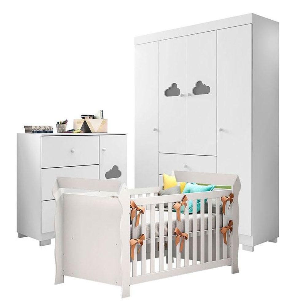Quarto De Bebê Ane Com Berço Americano Lara Branco Brilho - Phoenix Baby