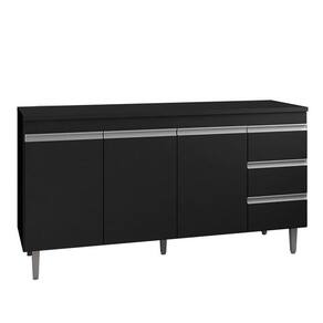 Balcão De Cozinha Andréia Com Tampo 150 Cm Preto Fosco - Ajl