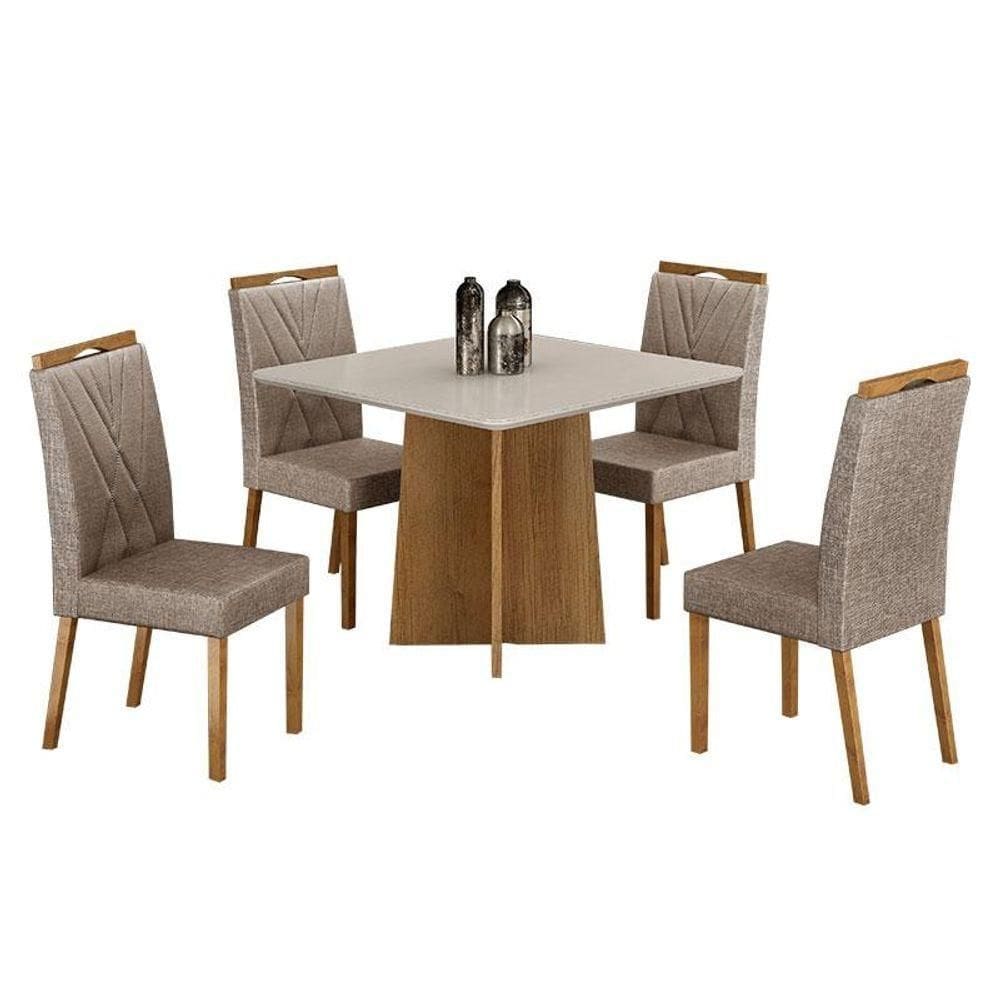 Mesa De Jantar Jade 90cm Cinamomo Off White Com 4 Cadeiras Lara Linho Bege - Valdemóveis