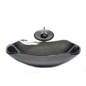 Cuba de Vidro Oval para Banheiro 47cm X 13cm Preto