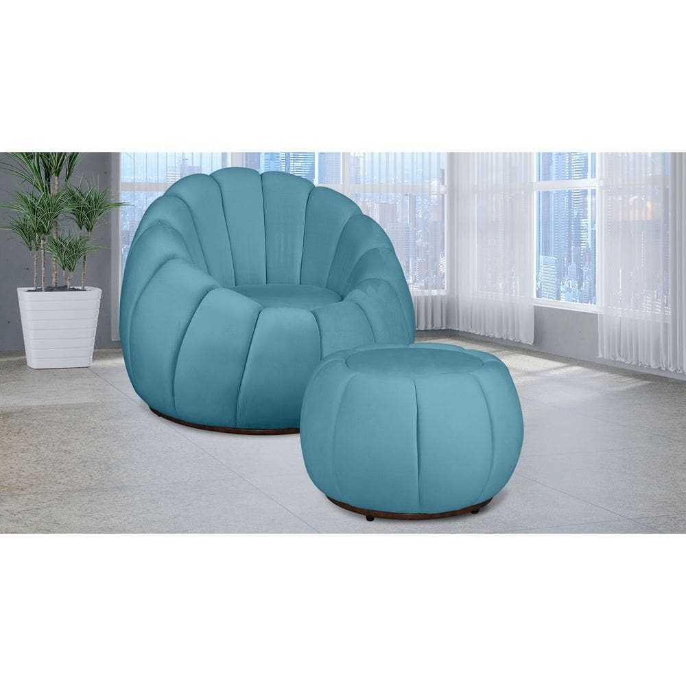 Kit Poltrona Giratória Concha C/ Puff Veludo Azul Turquesa - Londrilar