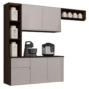Cozinha Suspensa Com Balcão Mel 163 Cm Chocolate Off White - Poquema