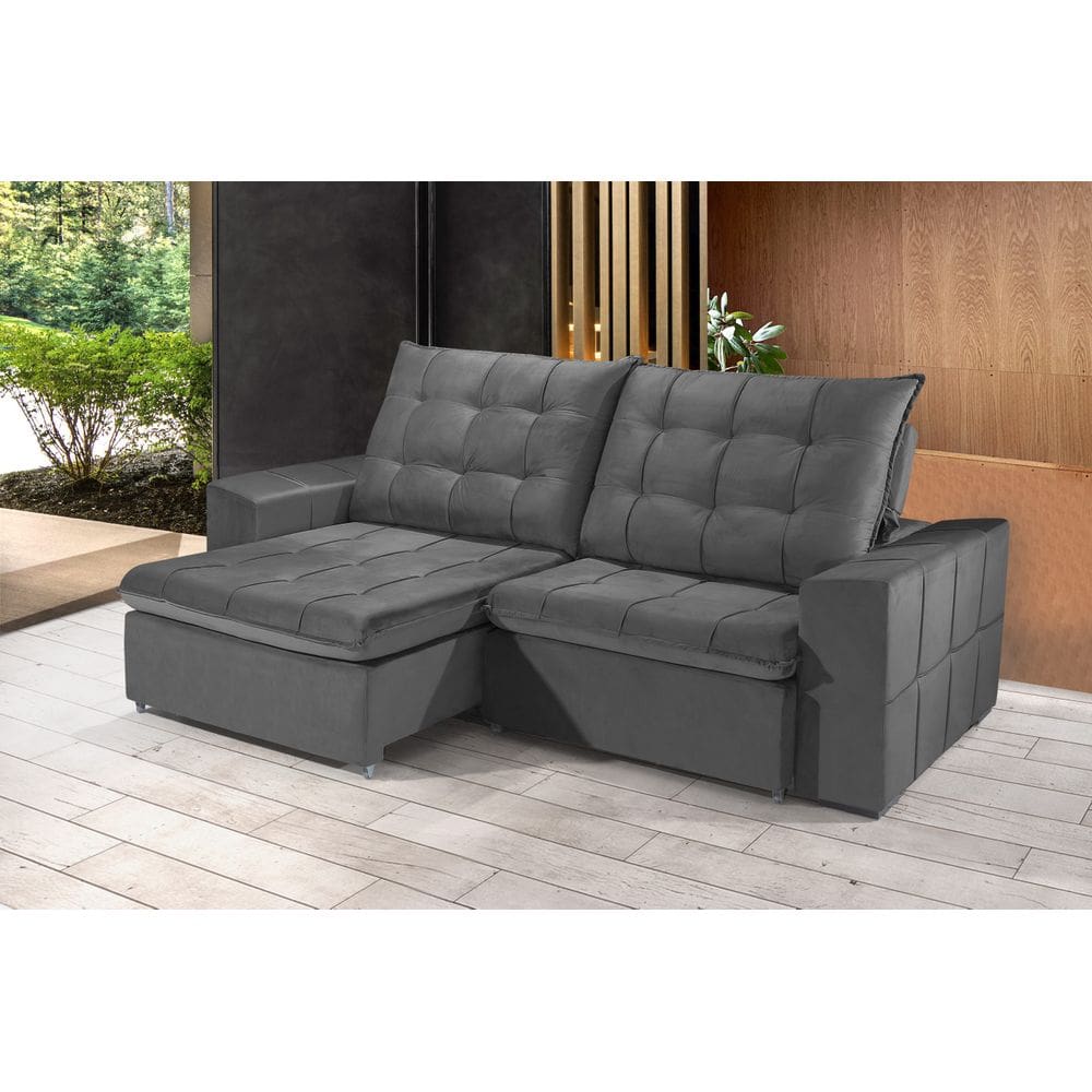 Sofá Retrátil e Reclinável 2,50m ESTILO ESTOFADOS - CANCÚN com SoftGel D33 "CINZA"