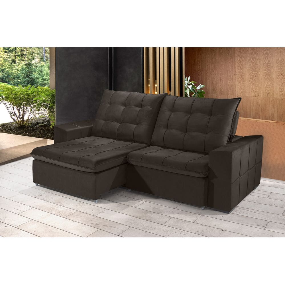 Sofá Retrátil e Reclinável 2,30m ESTILO ESTOFADOS - CANCÚN com SoftGel D33 "MARROM"