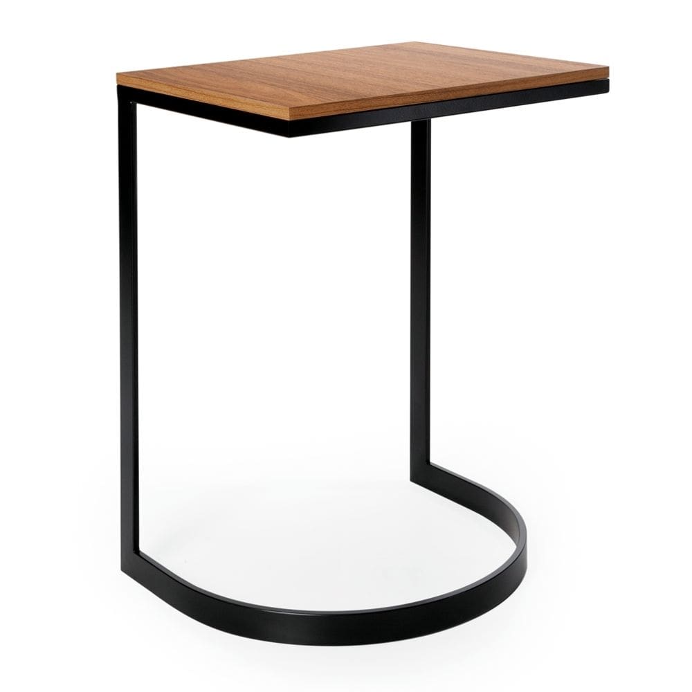 Mesa com Tampo de Madeira de 50cm x 40cm (67cm) de altura em Ferro Pintado de Preto Fosco Stainless