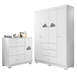Cômoda E Guarda Roupa Infantil Ane Branco Brilho - Phoenix Baby