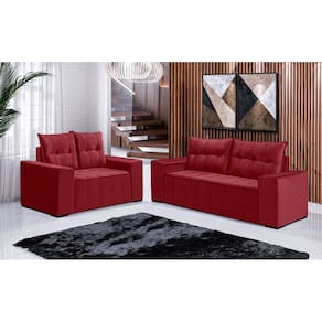 Conjunto Sofá de Veludo 3 e 2 lugares ESTILO ESTOFADOS Las Vegas 2,00x1,50m "Vermelho"