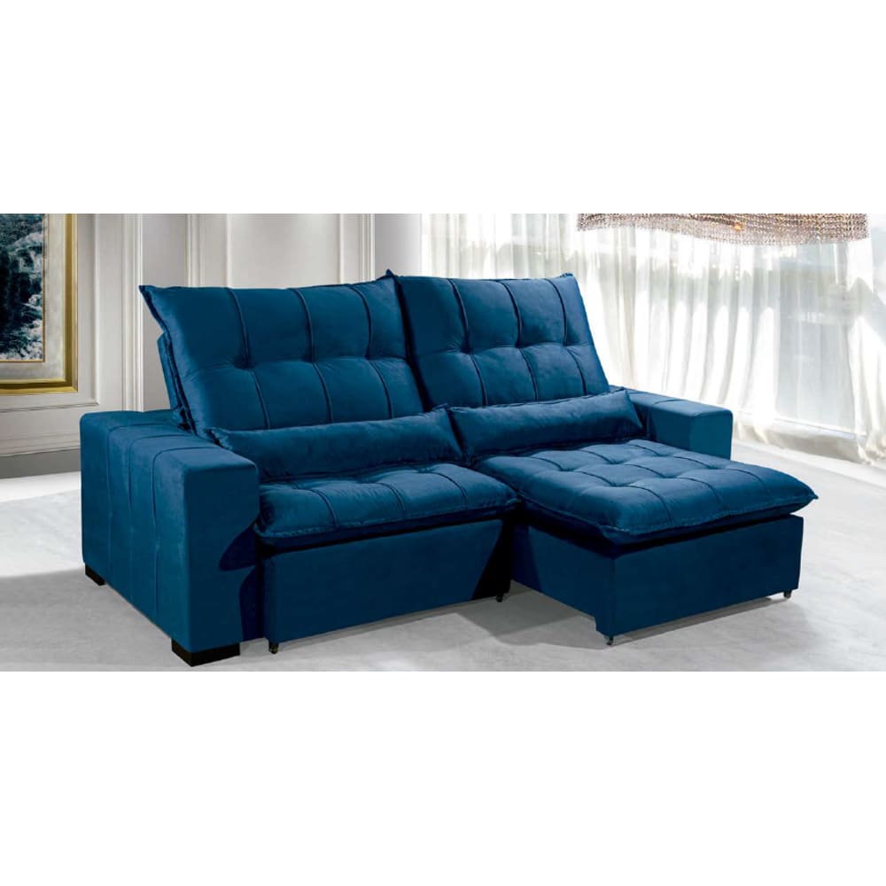 Sofá Retrátil e Reclinável 2,10m ESTILO ESTOFADOS - ELLOA com Velusoft D33 "AZUL"