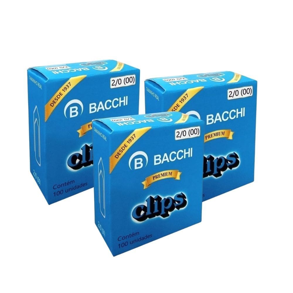 Kit 03 Clips Galvanizado 2/0 Resistente Caixa c/ 100 Unidades - Bacchi