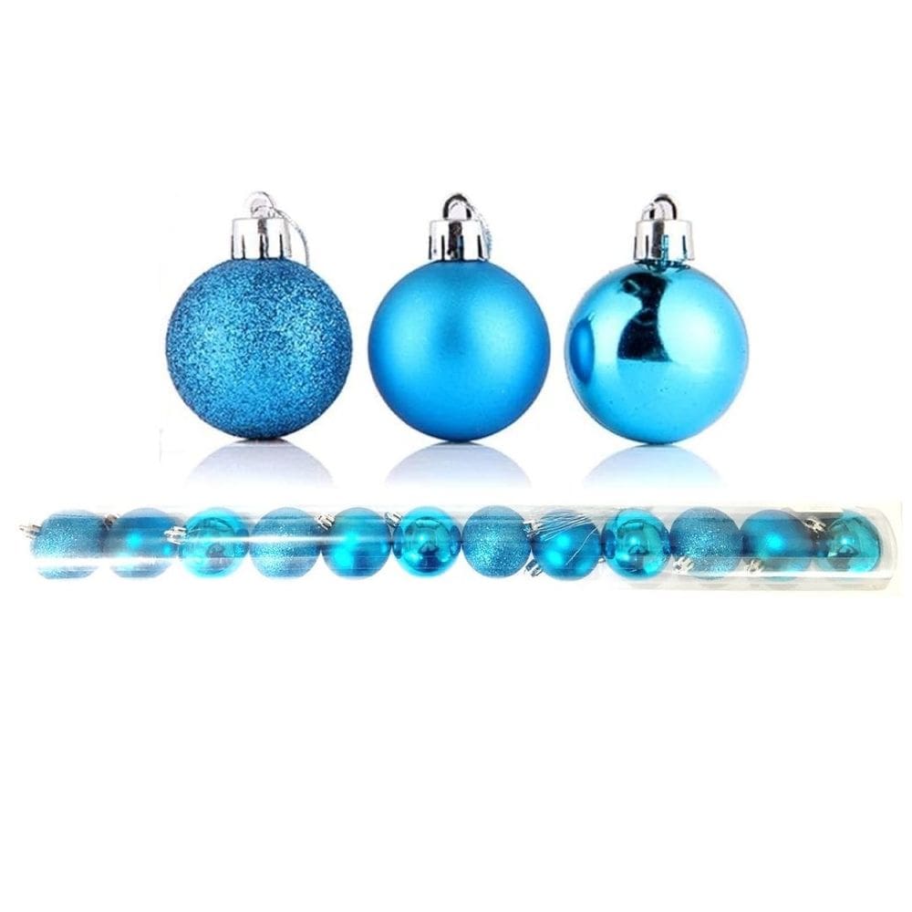 Kit 15 Bolas Natal Mista Glitter, Fosca, Lisa Azul Turquesa Mini 3cm - Master Christmas