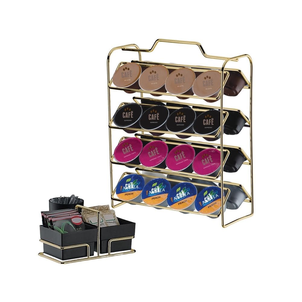 Kit Suporte Cápsulas Dolce Gusto + Organizador de Sachês Preto Dourado - Future