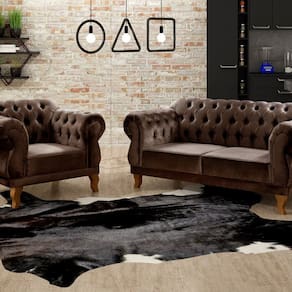 Sofá 2 e 1 Lugares Duquesa Decoração Sala Recepção Retrô Marrom