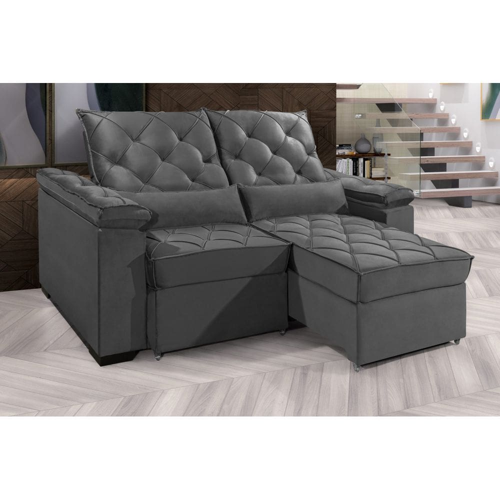 Sofá Retrátil e Reclinável BERLIM 2.50m Velusoft D33 "Cinza" - ESTILO ESTOFADOS