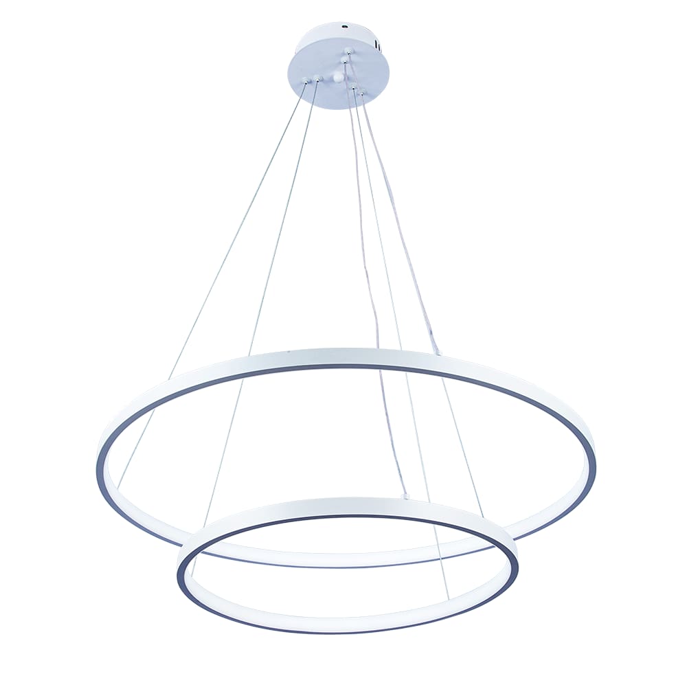 Pendente Lustre Led Moderno 2 Aros Arcos Anéis 40cm e 60cm Atenas 45W 6500K Bivolt Pronto Para Instalar