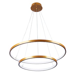 Pendente Lustre Led Moderno 2 Aros Arcos Anéis 40cm e 60cm Atenas 45W 6500K Bivolt Pronto Para Instalar