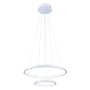 Pendente Lustre Led Moderno 2 Aros Arcos Anéis 20cm e 40cm Atenas 29W 6500K Bivolt Pronto Para Instalar