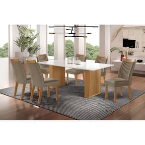 Sala de Jantar Ripada com Vidro 6 Cadeiras 1,80x0,90m - Imperatriz - LJ Móveis