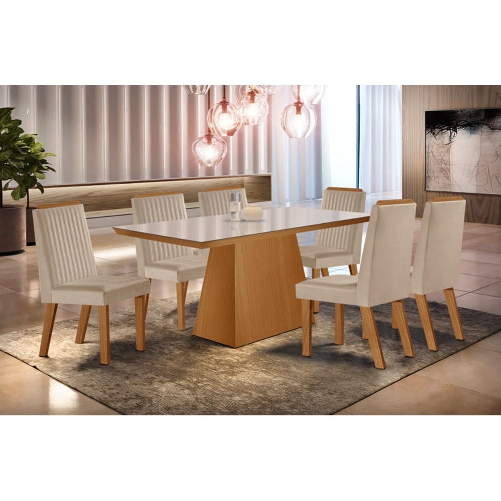 Sala de Jantar Completa com 6 Cadeiras 1,80x0,90m - Prada - LJ Móveis