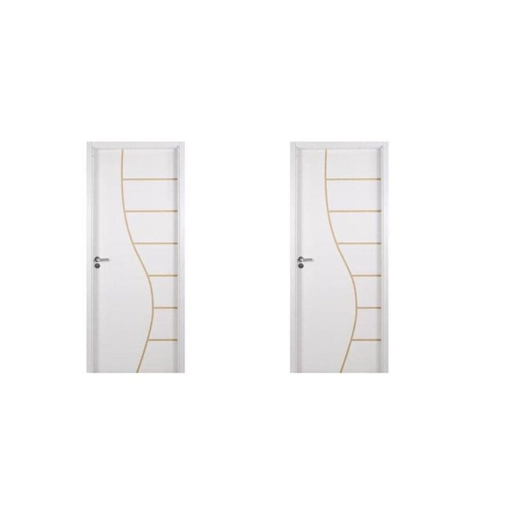 2 Kits Porta de Madeira Decorada 215x74cm com Batente de Mdf Ultra 12cm Cantareira Branco