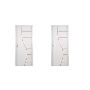 2 Kits Porta de Madeira Decorada 215x74cm com Batente de Mdf Ultra 12cm Cantareira Branco