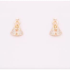 Brinco Nossa Senhora Cravejado Banhado a Ouro 18k
