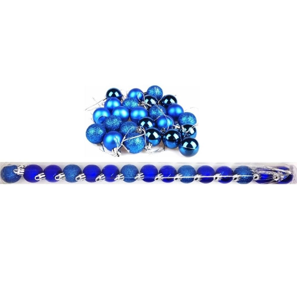Kit 15 Bolas Natal Mista Glitter, Fosca e Brilho Azul Royal 3cm - Master Chirstmas