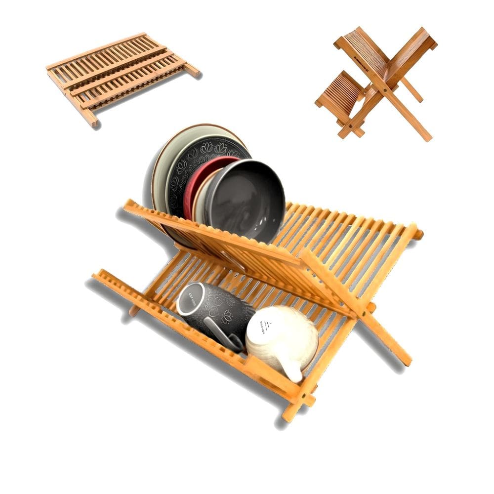 Escorredor Prato Louça Pia Bambu Natural Dobravel Madeira Resistente Sustentavel Cozinha Divisorias Copos Xicaras Talher