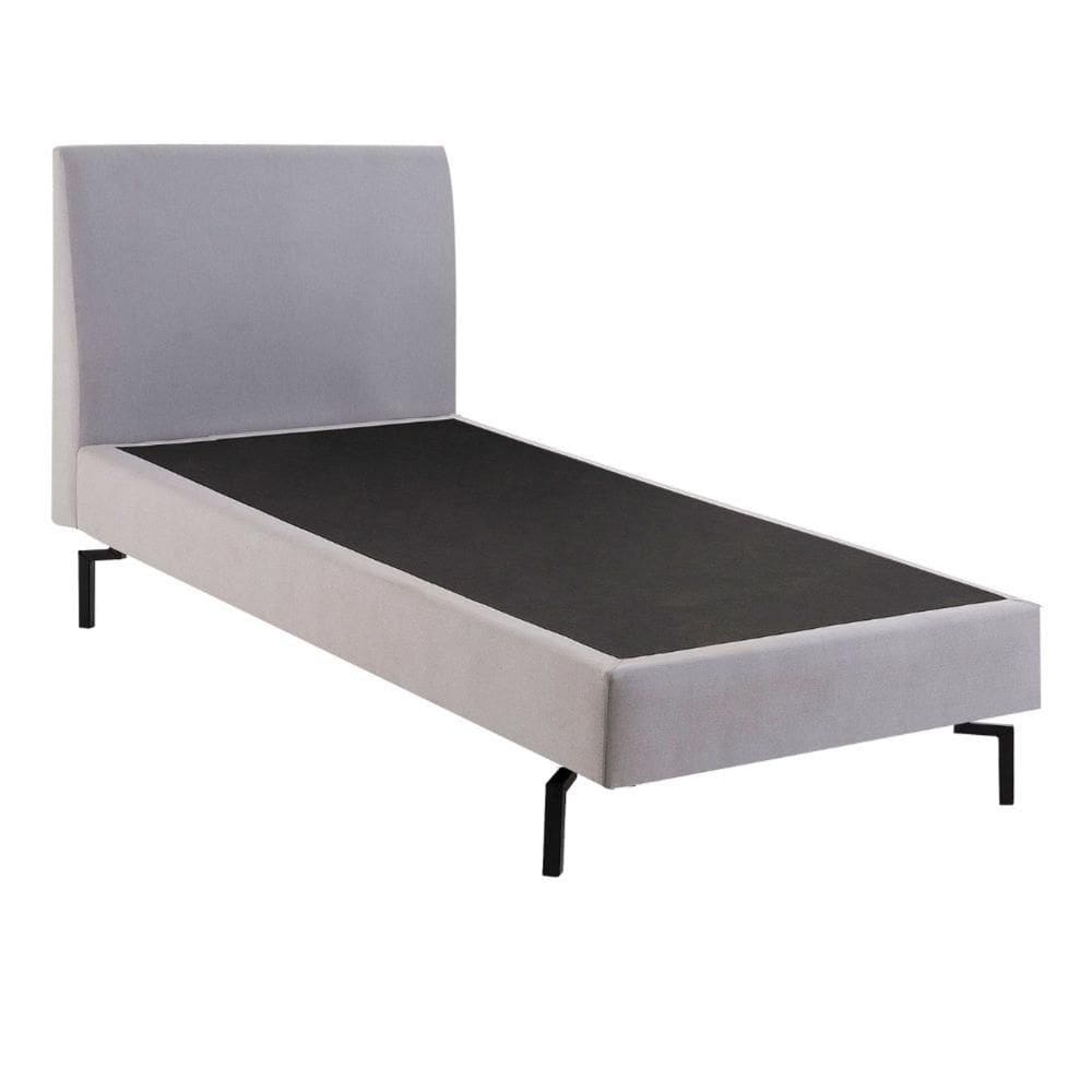 Cama de Solteiro Ariel Daf para Colchão 88 cm com Cabeceira Linho Cinza Claro Base Aço CarbonoPreto