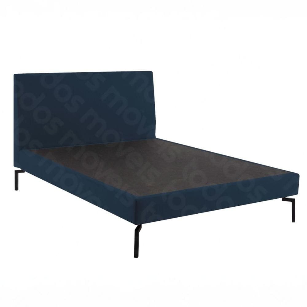 Cama Casal Queen Ariel Daf p/ Colchão 158 cm Cabeceira Linho Azul Marinho Base Aço Carbono Preto