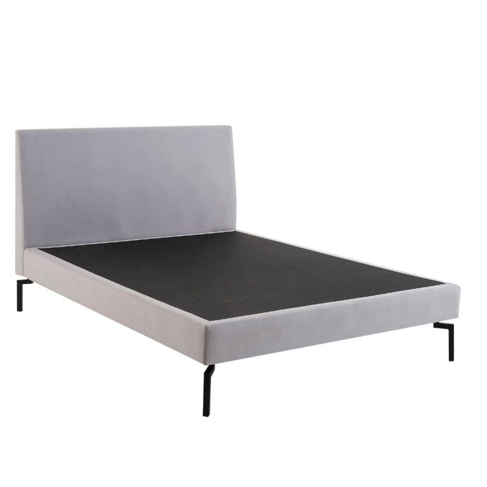 Cama Casal KingSize Ariel Daf p/ Colchão 193 cm Cabeceira Linho Cinza Claro Base Aço CarbonoPreto