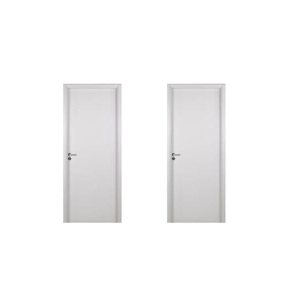 2 Kits Porta de Madeira Lisa 215x84cm com Batente de Mdf Ultra 16cm Melamínico Branco