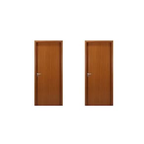 2 Kits Porta de Madeira Lisa 215x84cm com Batente de Mdf Ultra 10cm Melamínica Mogno