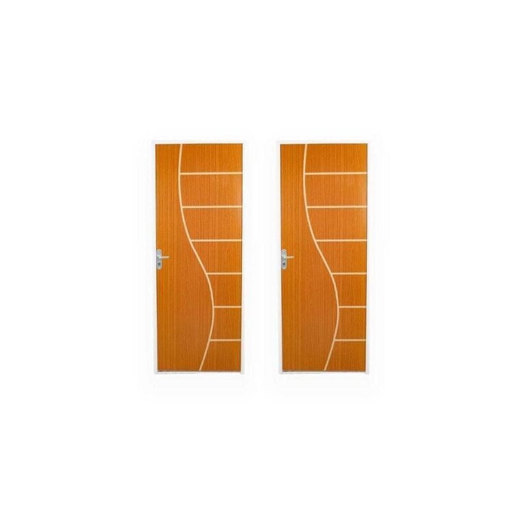 2 Kits Porta de Madeira Decorada 215x85cm com Batente de Aço 06cm Cantareira Mogno