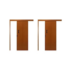 Kit com 2 Portas de Correr Madeira 215x90cm Sobrepor Reversível Melamínico Mogno