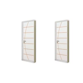 2 Kits Porta de Madeira Decorada 215x75cm com Batente de Aço 6cm Neblina Branco