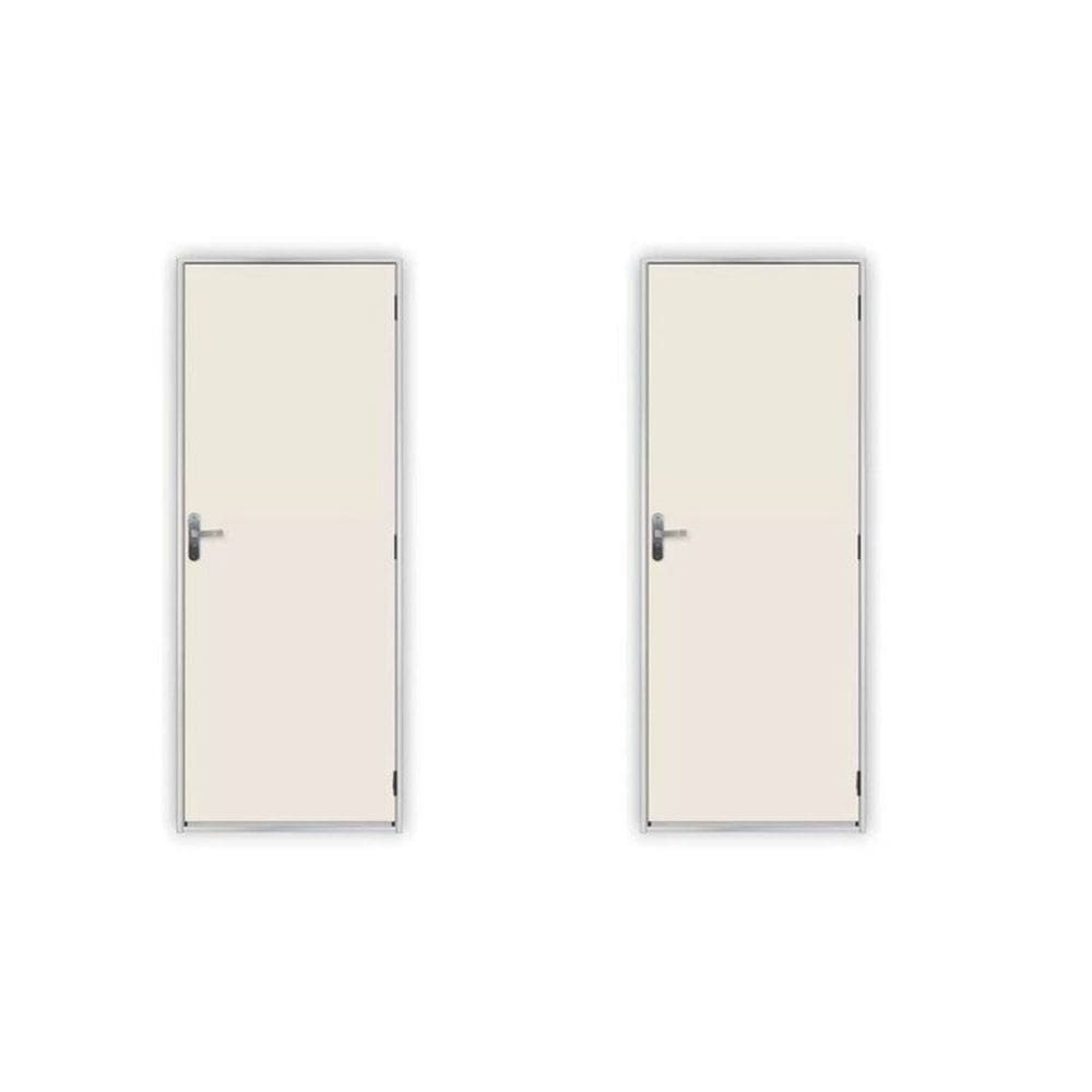 2 Kits Porta de Madeira Lisa 215x85cm com Batente de Aço 06cm Açomad Branco