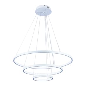Pendente Lustre Led Moderno 3 Aros Arcos Anéis Atenas 20 40 60cm 55W 6500K Bivolt Pronto Para Instalar