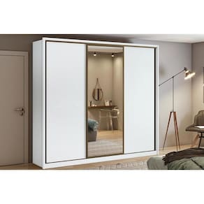 Guarda Roupa Casal 3 Portas de Correr e 6 Gavetas c/ Espelho Spazio Branco - Lopas
