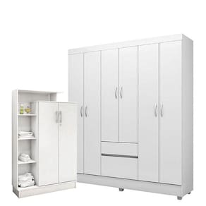 Guarda Roupa Infantil Flash 2 E Armário Multiuso Elite Branco Brilho - Demóbile