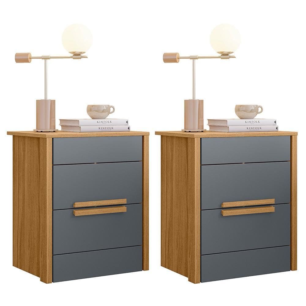 Kit 2 Mesas de Cabeceira Dhara 2 Gavetas - Moval