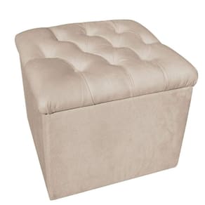 Puff Baú Decorativo 51x51 Suede Bege - Majú Decor