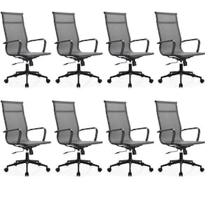Kit 8 Cadeiras para Escritório Presidente Esteirinha Dark Tela Mesh 3303 Cinza
