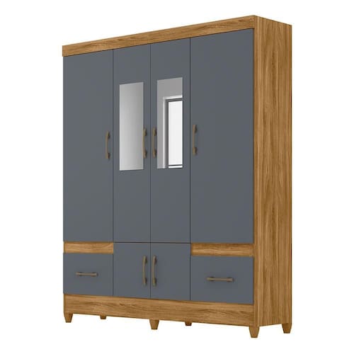 imagem-Guarda Roupa Casal MS912 6 Portas e 2 Gavetas com Espelho - Moval - Cinza