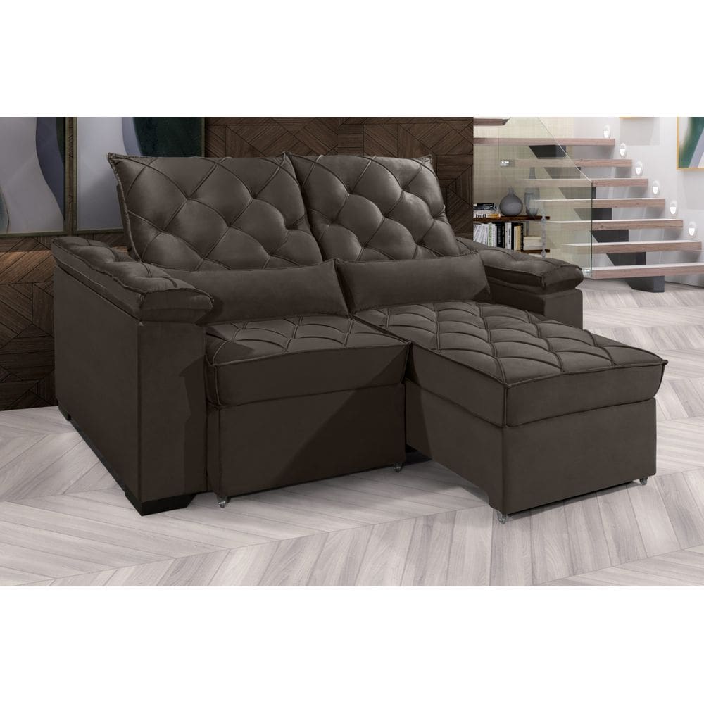 Sofá Retrátil e Reclinável BERLIM 2.90m Velusoft D33 "Marrom" - ESTILO ESTOFADOS