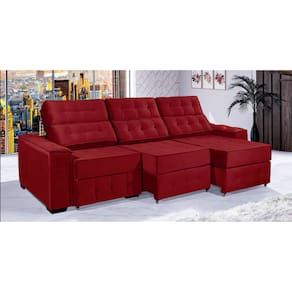Sofá Retrátil e Reclinável 4,10m ESTILO ESTOFADOS - PARIS 3 módulos com Velusoft D33 "VERMELHO"