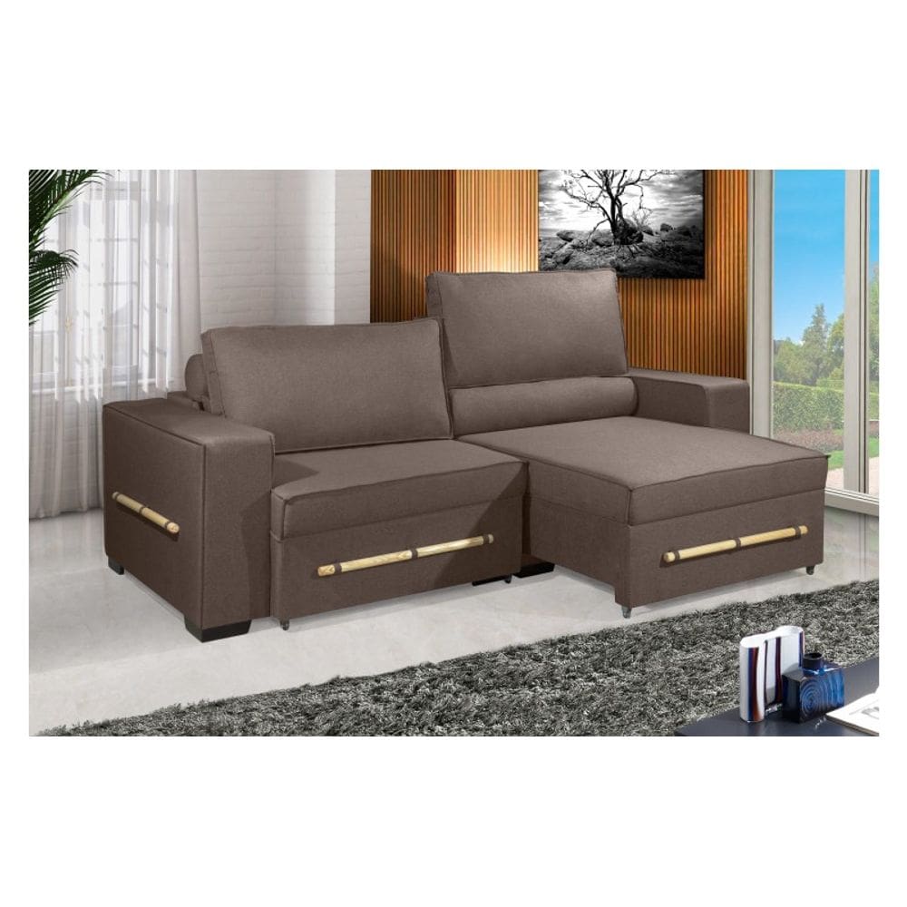 Sofá Retrátil e Reclinável 2.30m ESTILO ESTOFADOS - CHAYENE com SoftGel D33 Linho "Marrom"