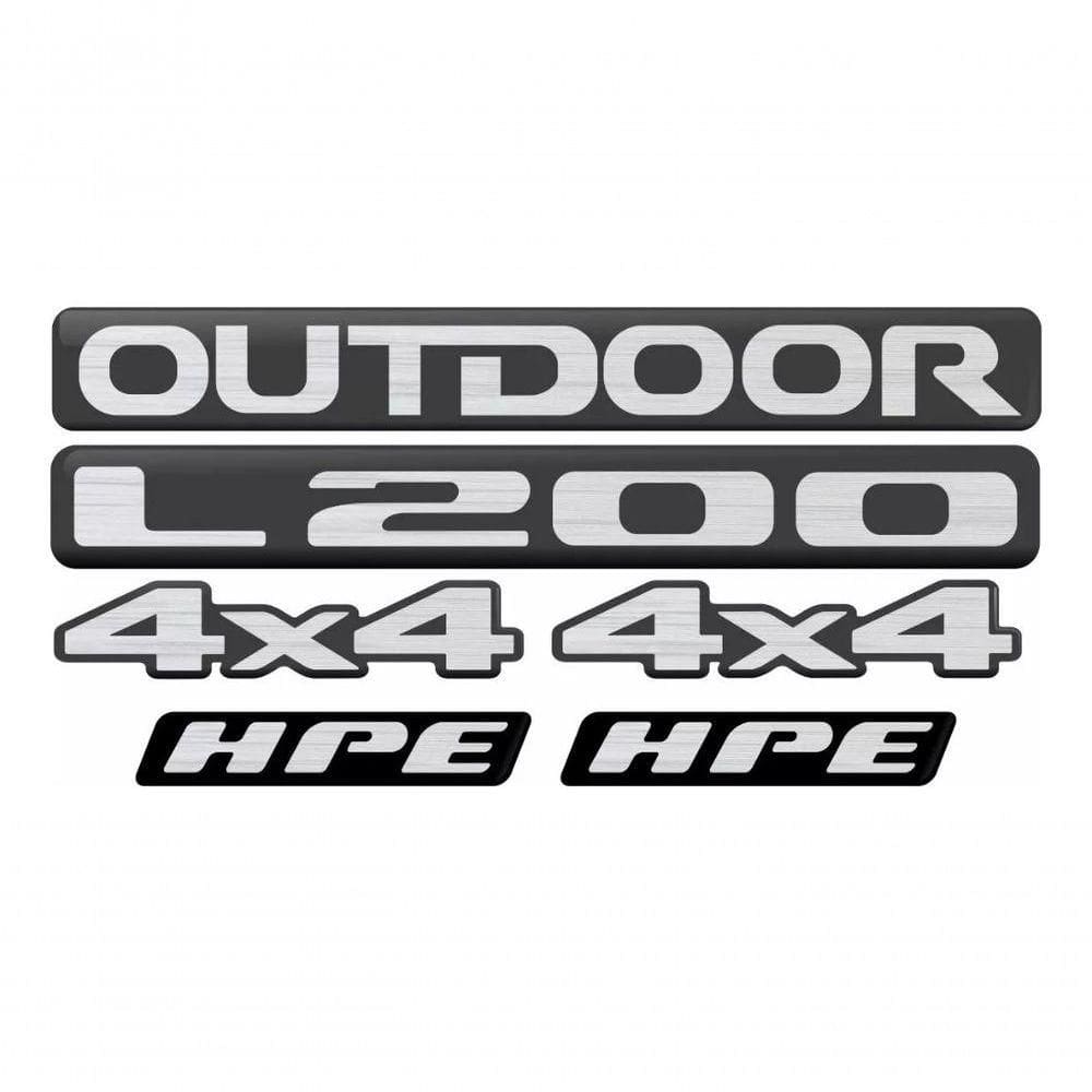 Emblema Adesivo Resinado Mitsubishi L200 Outdoor Hpe 4x4 04 Cor Preto