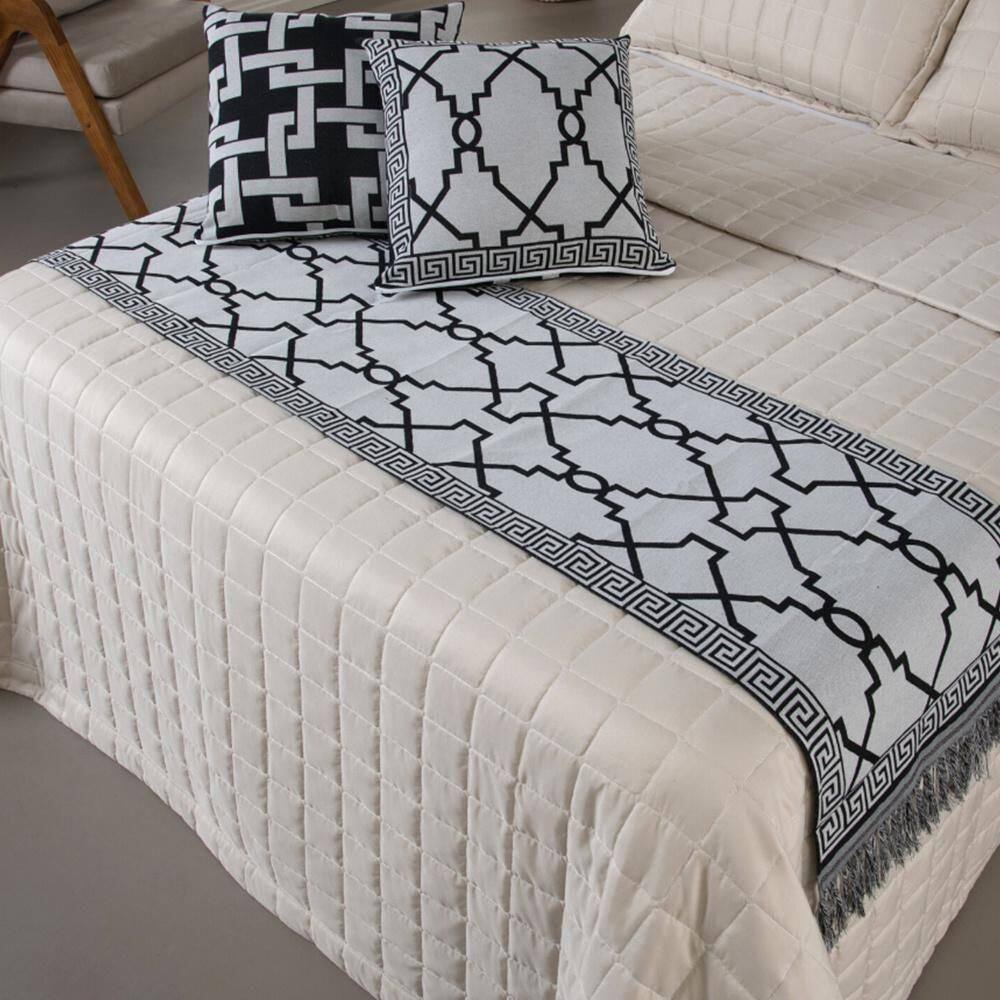 Peseira King Com Almofadas Kit 05 Peças Tecido Jacquard Grécia - Preto
