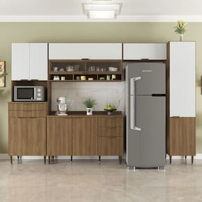 Cozinha Compacta 5 Peças 11 Portas 5 Gavetas Paris Nogal Manchester/ Branco Brilhante
