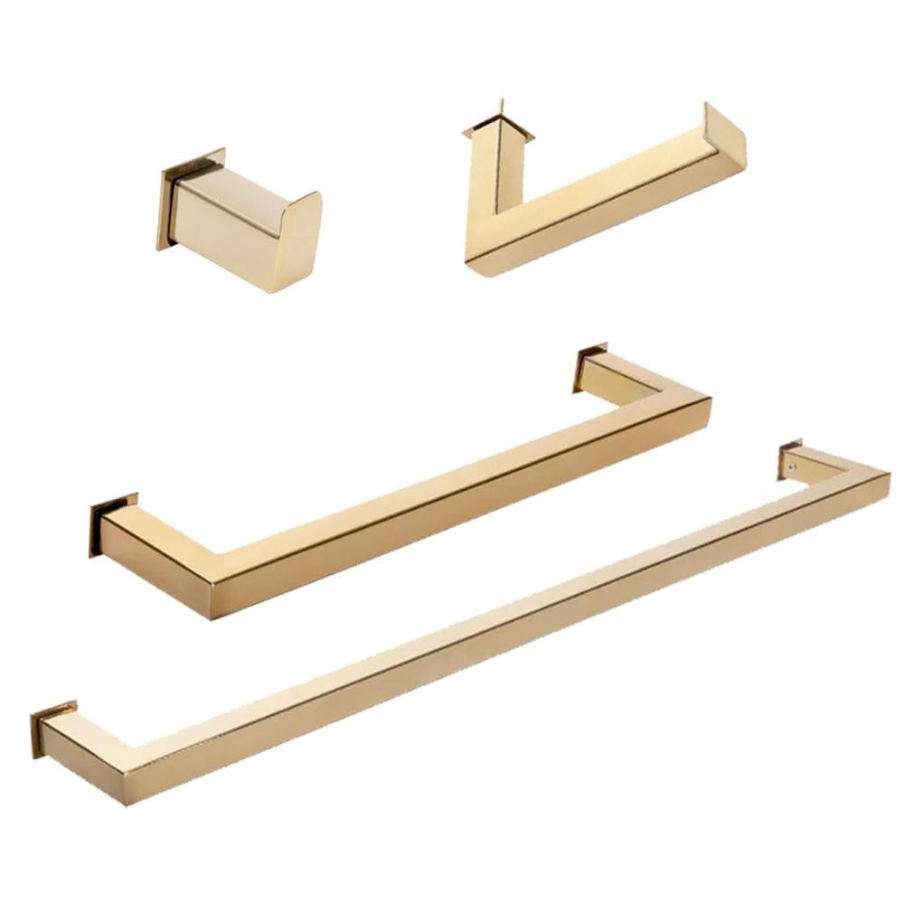 Kit de Acessórios Para Banheiro com 4 Peças em Aço Inox Dourado Linha Larissa Stainless